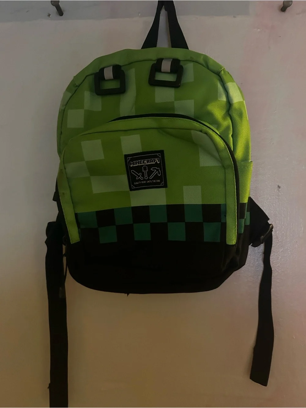 Minecraft Kids Green Pixel Backpack with Front Pocket